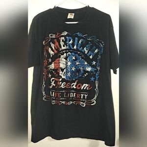 Fruit of the Loom Black American Flag T-Shirt American Freedom